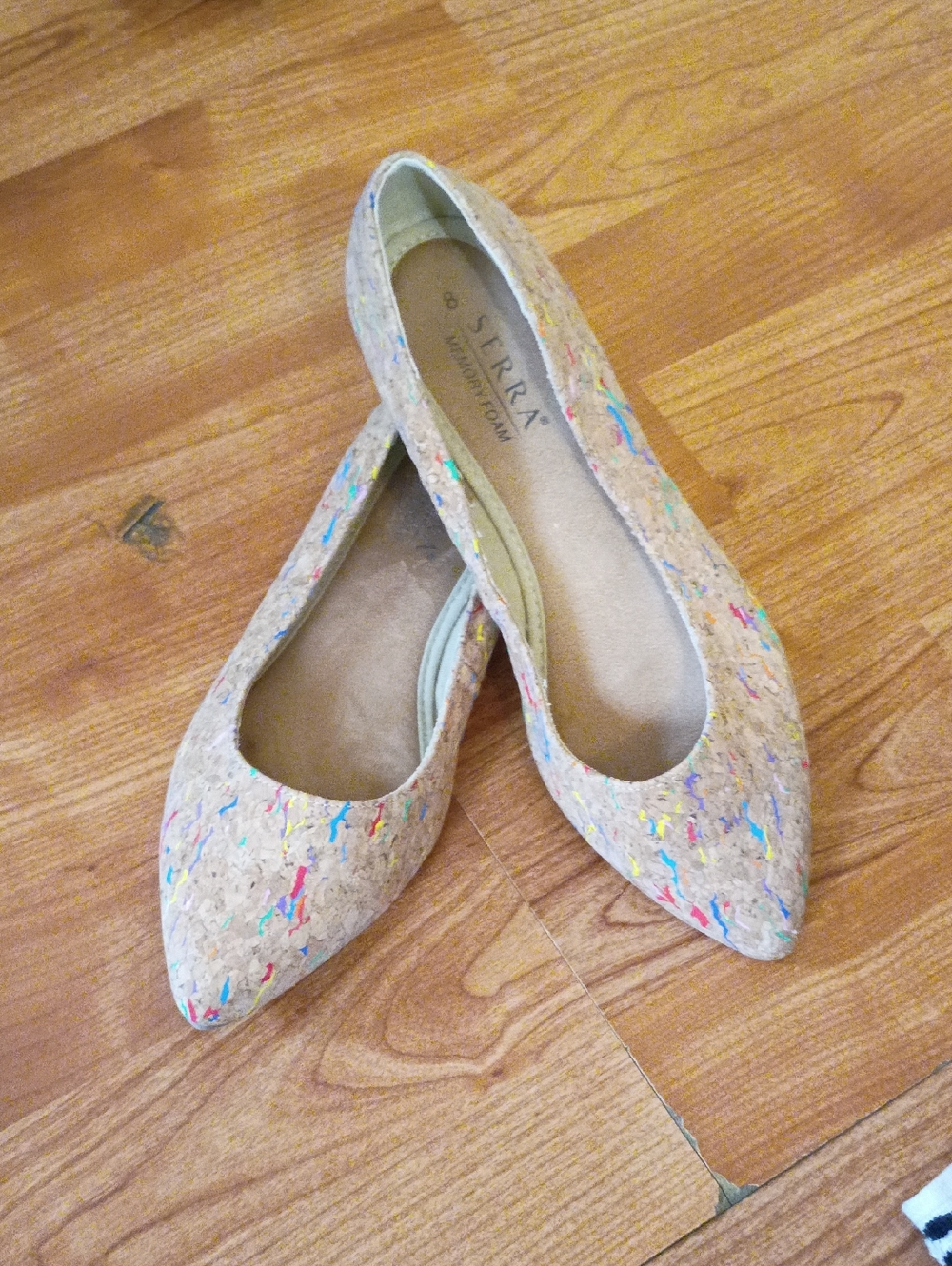 Serra Natural Cork Pointed Ballet Flats with Multicolor Flecks